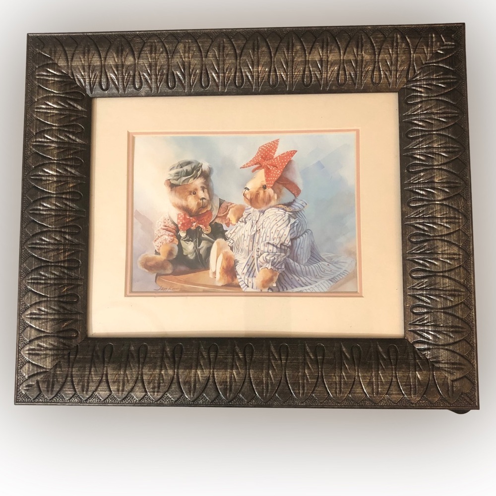 Jan Kunz “Sunday Best” Watercolor Bear Vintage Print Matted 6.75” x 4.75” Framed